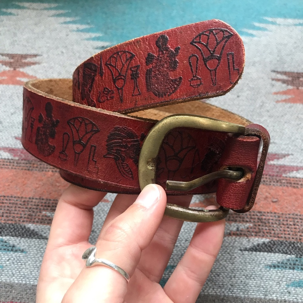 Vintage Egyptian Hieroglyph Leather Belt